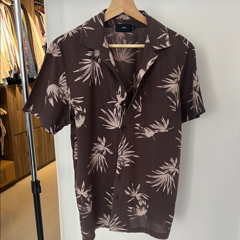 Onia Brown and Cream Casual Button Down Shirt
